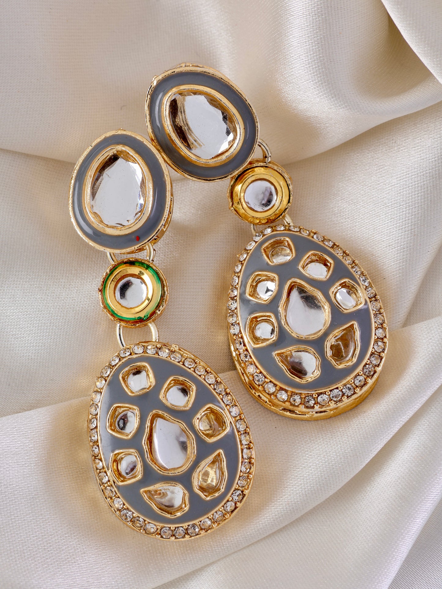 Grey Kuvar Meenakari Earring