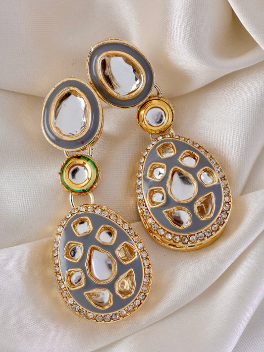 Grey Kuvar Meenakari Earring