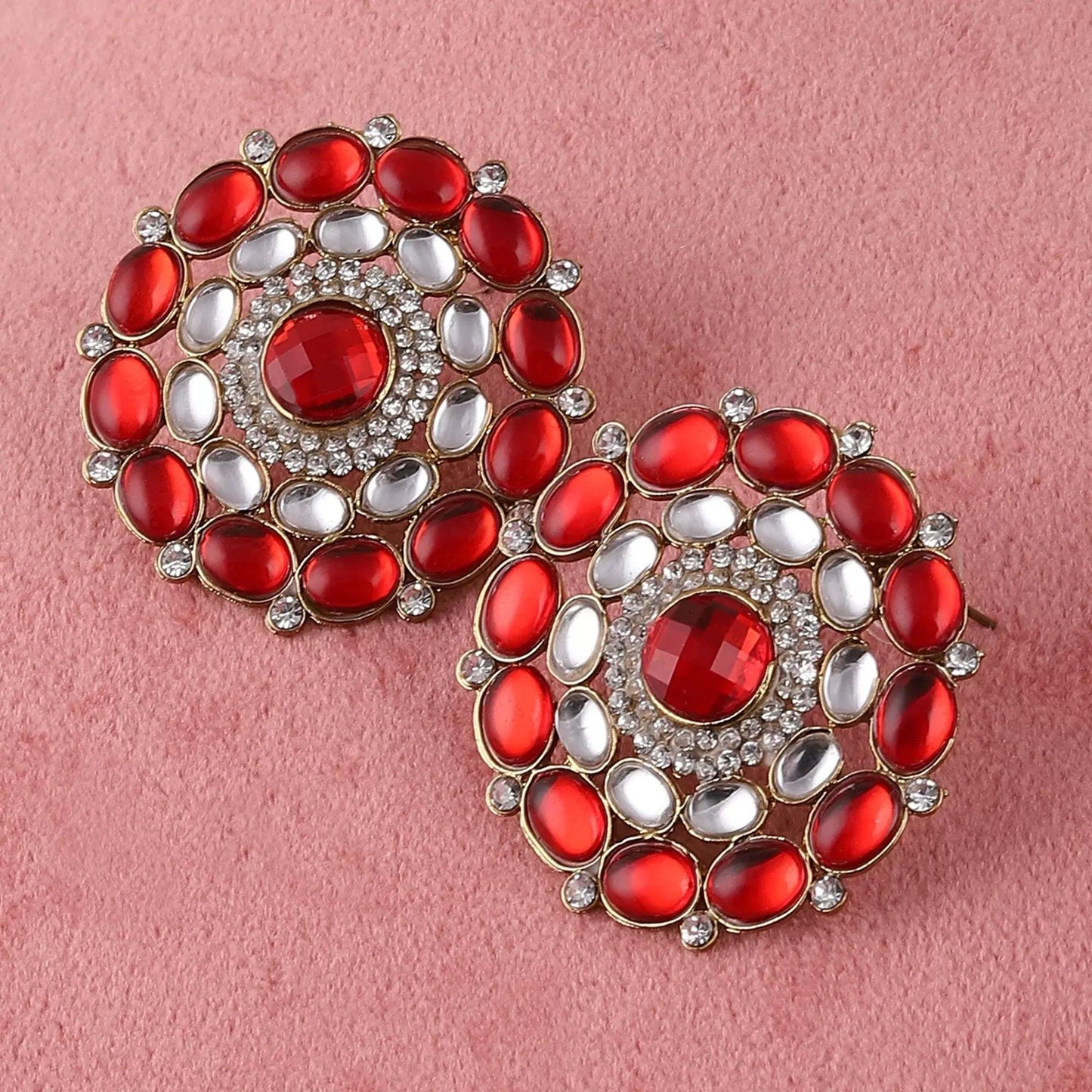 Red Prashna Kundan Stud