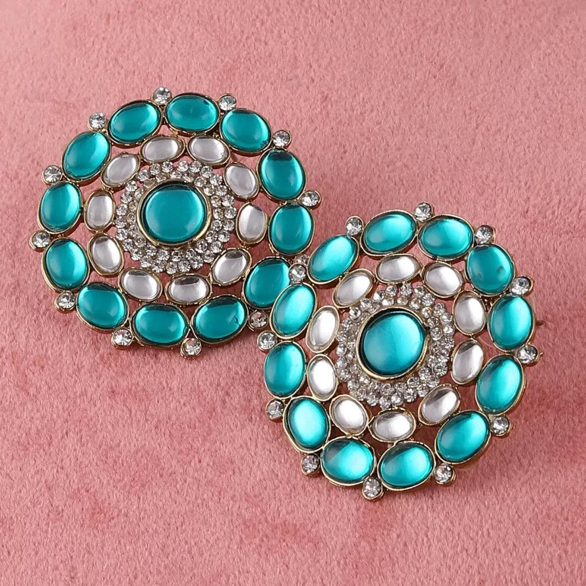 Teal Green Prashna Kundan Stud