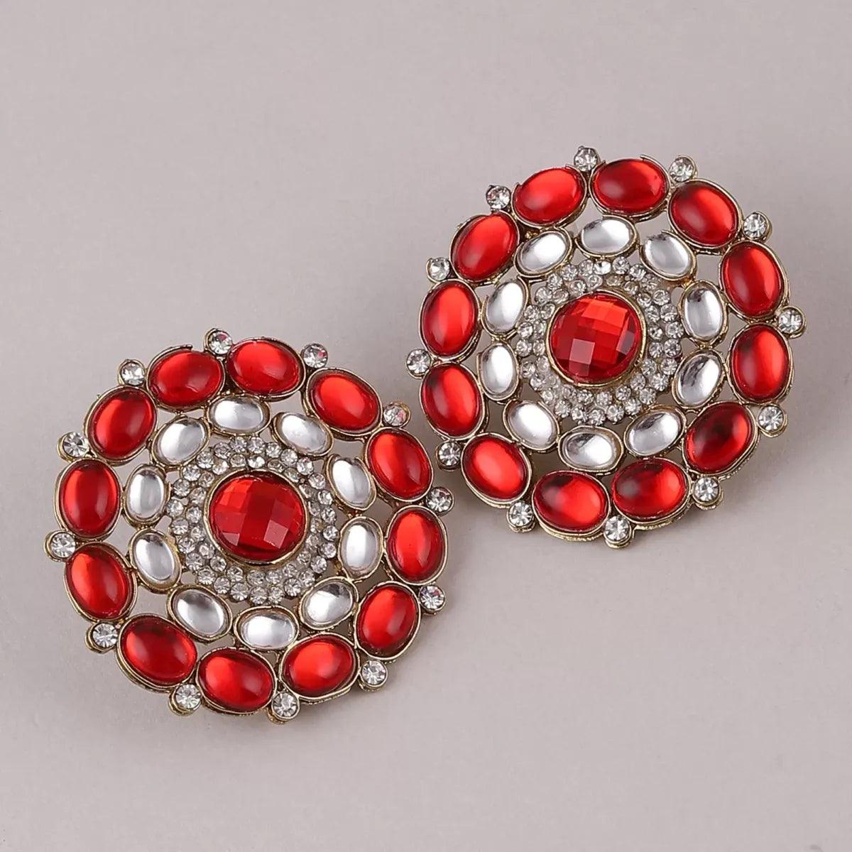 Red Prashna Kundan Stud