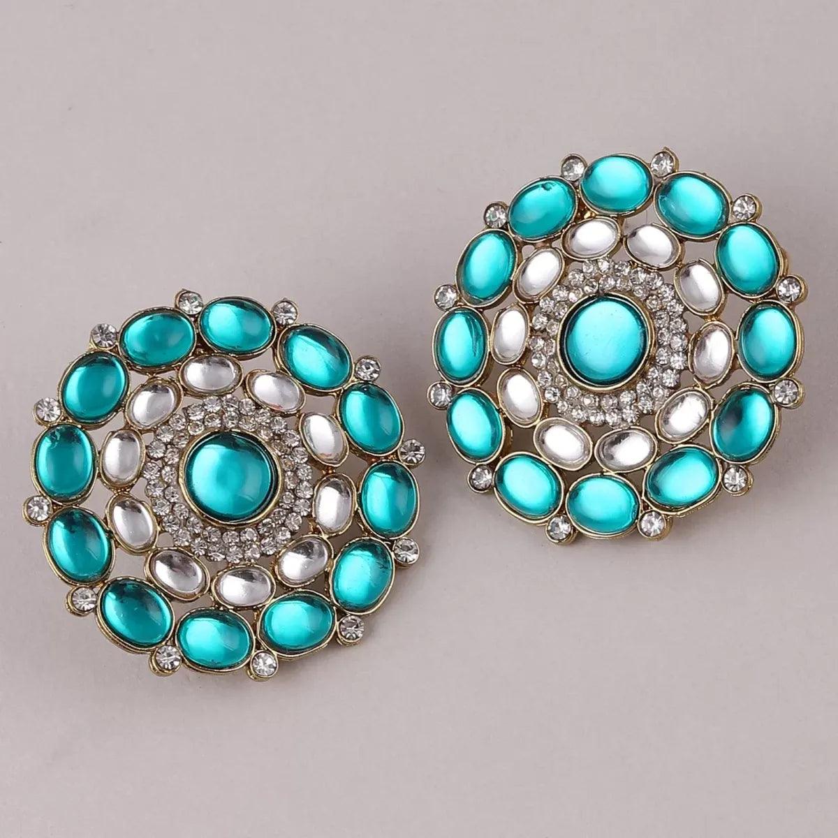 Teal Green Prashna Kundan Stud