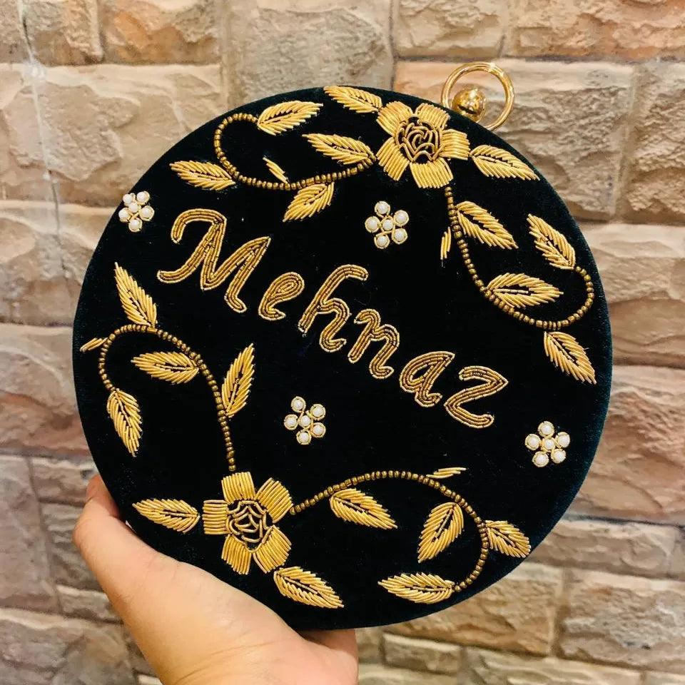 Mehnaz Personalized Ethnic Round Clutch in Any Name / Any Color