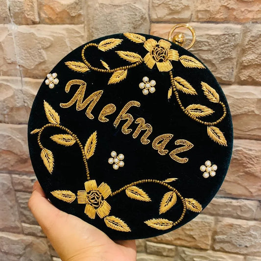 Mehnaz Personalized Ethnic Round Clutch in Any Name / Any Color