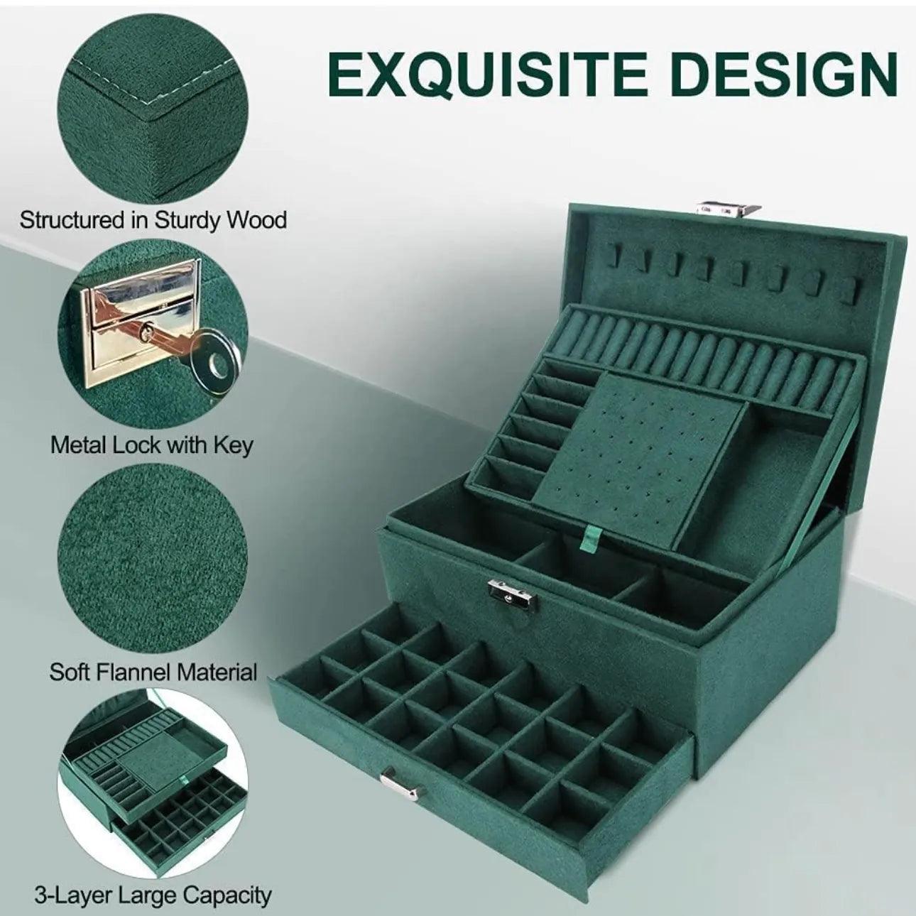 Must Have 3-Layer Jewelry Organizer Box Earrings Rings Vanity Box