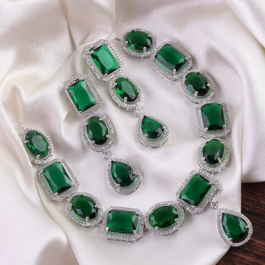 Emerald Willow American Diamond Necklace Set