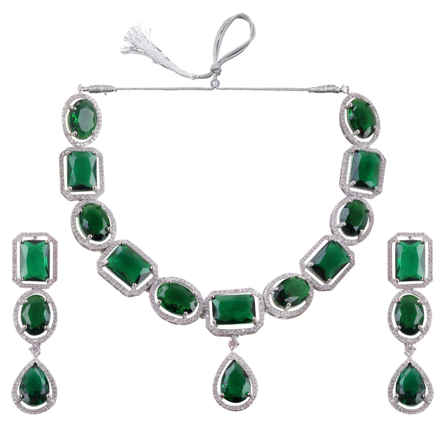 Emerald Willow American Diamond Necklace Set