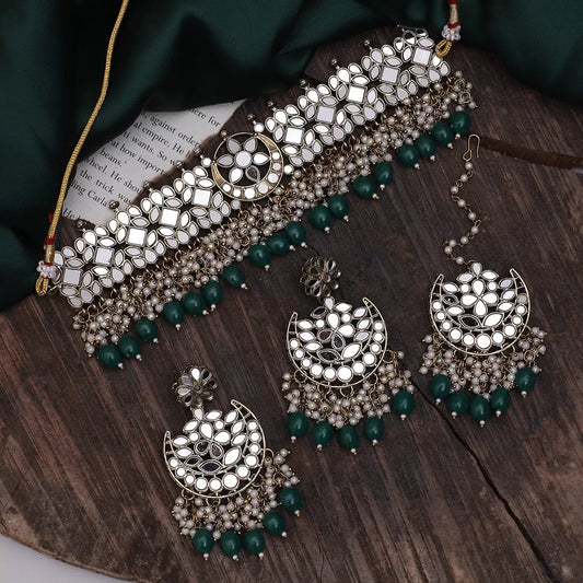 Dark Green Hayat Mirror Choker Set