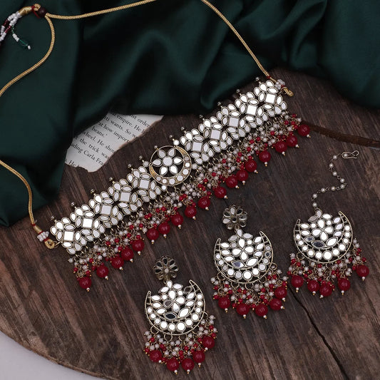 Pink Hayat Mirror Choker Set