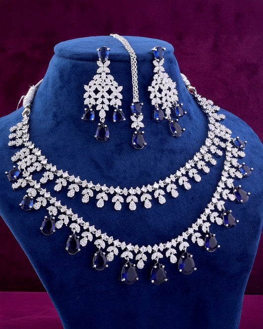 Blue Tara Sutaria Inspired American Diamond Necklace
