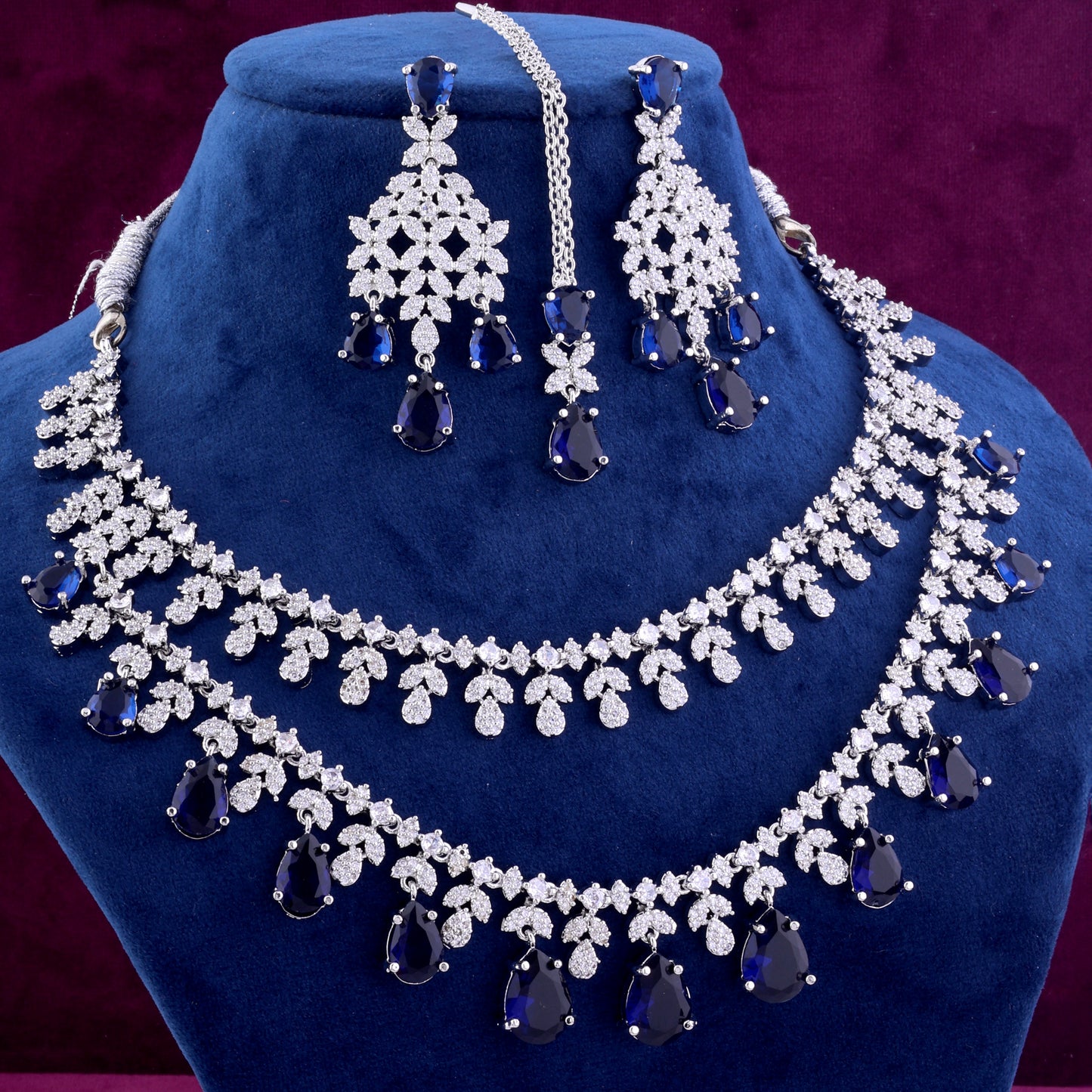 Blue Tara Sutaria Inspired American Diamond Necklace