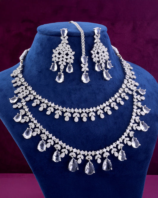 Silver Tara Sutaria Inspired American Diamond Necklace