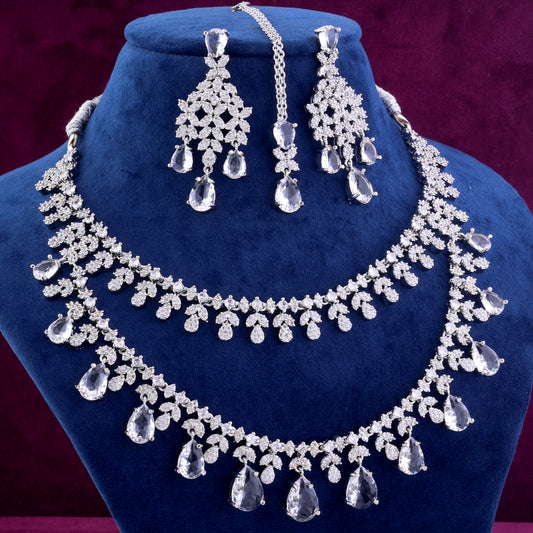 Silver Tara Sutaria Inspired American Diamond Necklace