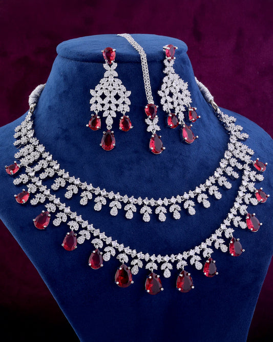 Wine Tara Sutaria Inspired American Diamond Necklace