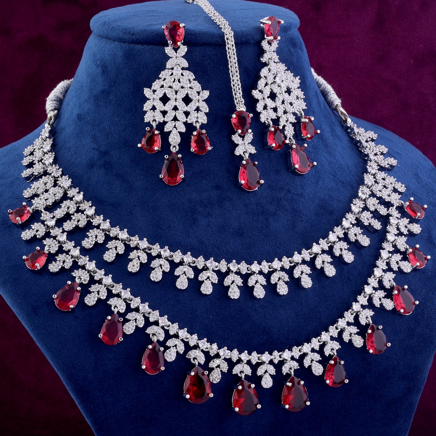 Wine Tara Sutaria Inspired American Diamond Necklace