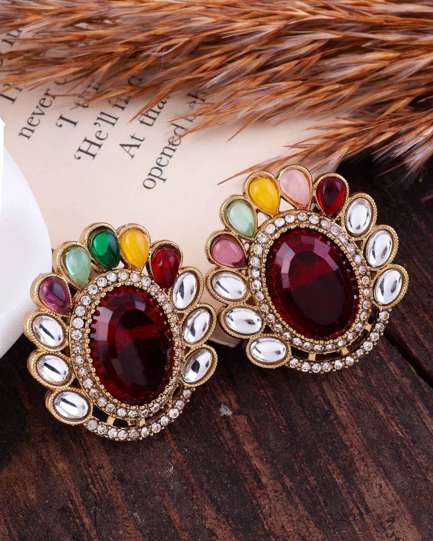 Ruby Multi Rupali Premium Stud Earring
