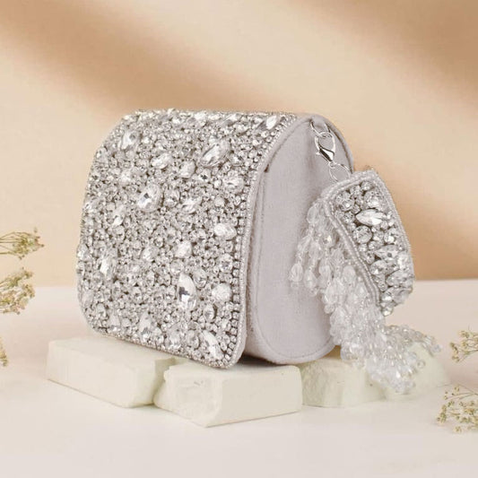 Ivory Maria Rhinestone Flap Clutch