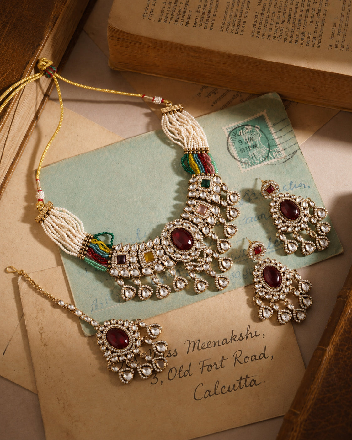 Multi Anika Premium Polki Dupe Necklace with Earring and Mangteeka