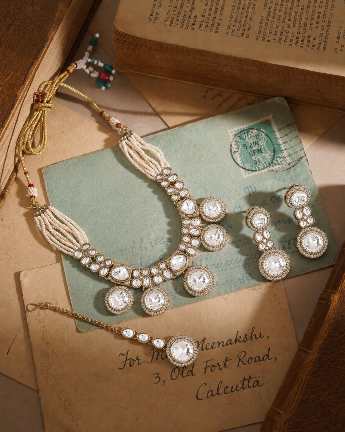 Silver Ishya Premium Polki Dupe Necklace with Earring and Mangteeka