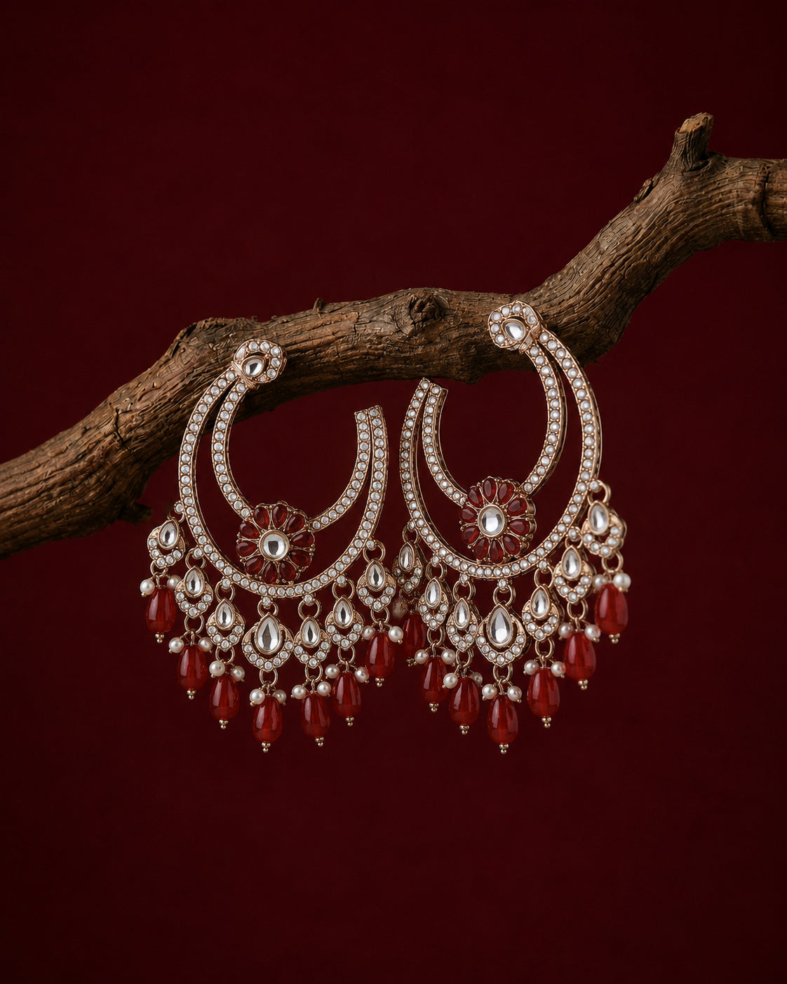 Red Adhavi Premium Designer Zircone Earring