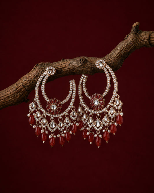 Red Adhavi Premium Designer Zircone Earring