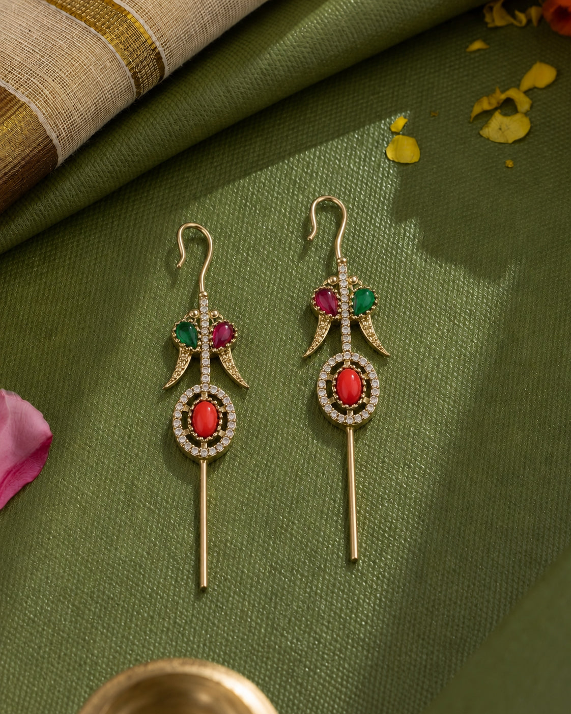 Ruby Green Anvit Parrot Designer Ear-Cuff Earring