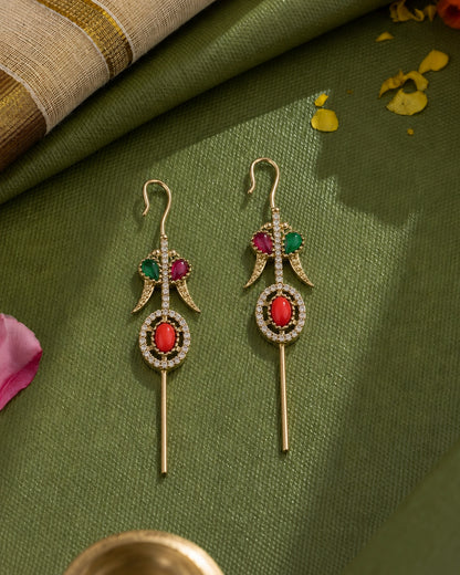 Ruby Green Anvit Parrot Designer Ear-Cuff Earring