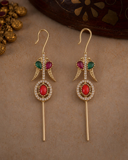 Ruby Green Anvit Parrot Designer Ear-Cuff Earring