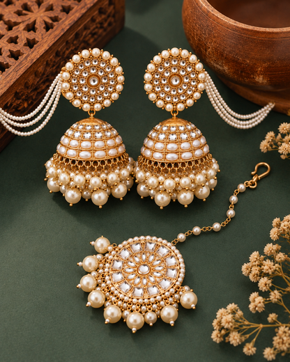 Pearl Guneet Sahara Jhumka & Teeka Combo Set