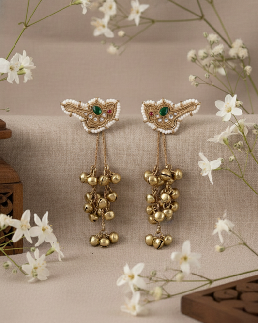 Green Koel Kashmiri Look Ghunghru Earring with De-attachable String