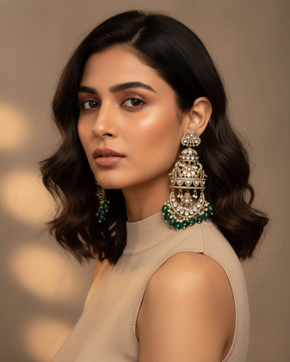 Green Kavleen Premium Designer Statement Earring