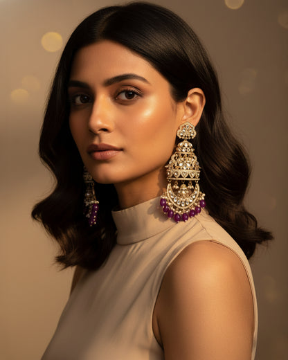 Purple Kavleen Premium Designer Statement Earring