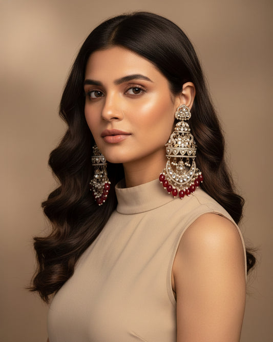 Maroon Kavleen Premium Designer Statement Earring