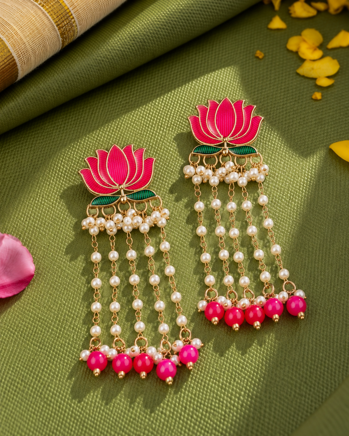 Pink Vihara Lotus Meenakari Earring