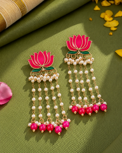 Pink Vihara Lotus Meenakari Earring
