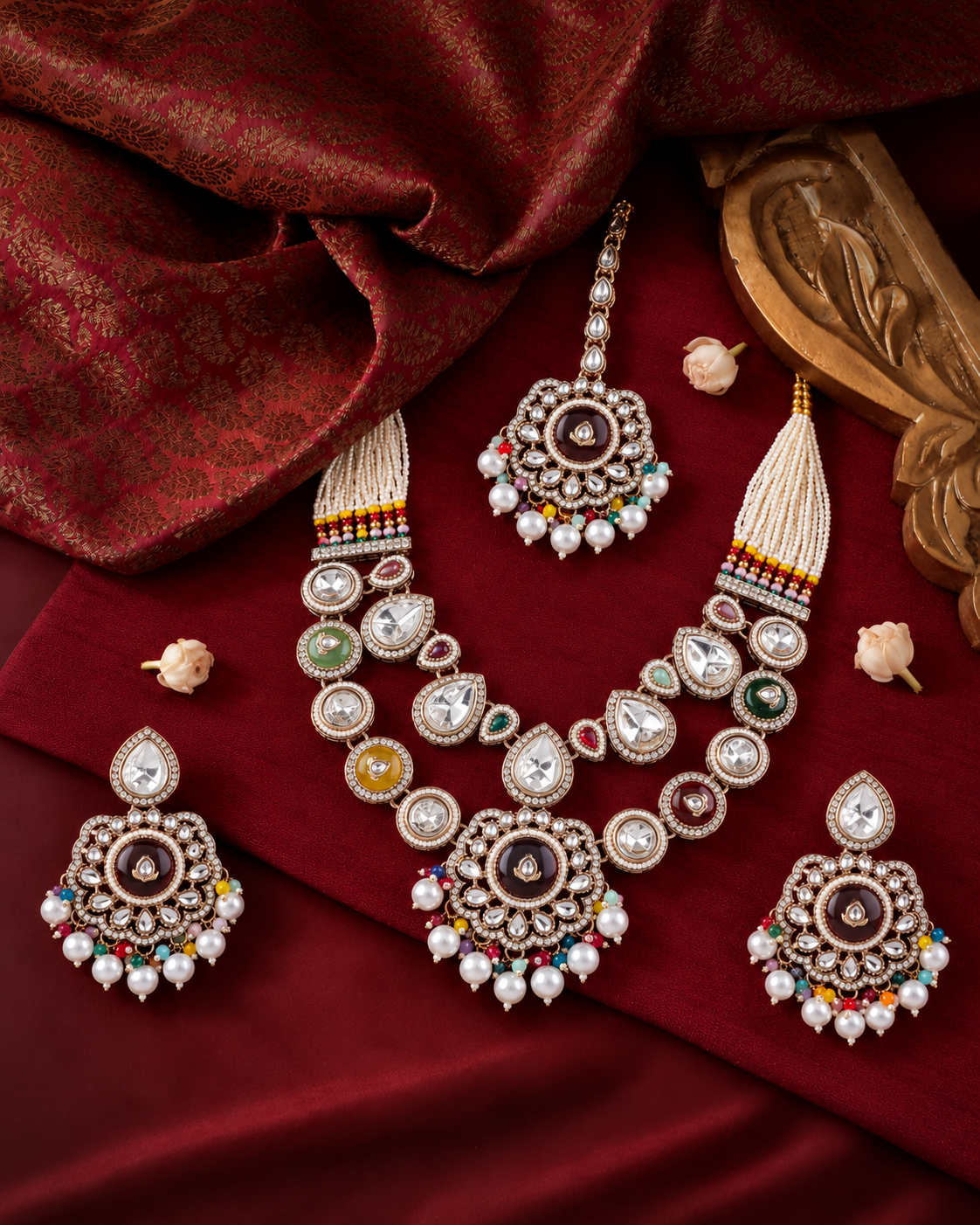 Multi Aaralika Premium Sabya Inspired Monalisa Necklace Set with Earring & Teeka