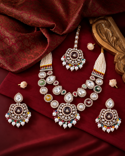 Multi Aaralika Premium Sabya Inspired Monalisa Necklace Set with Earring & Teeka