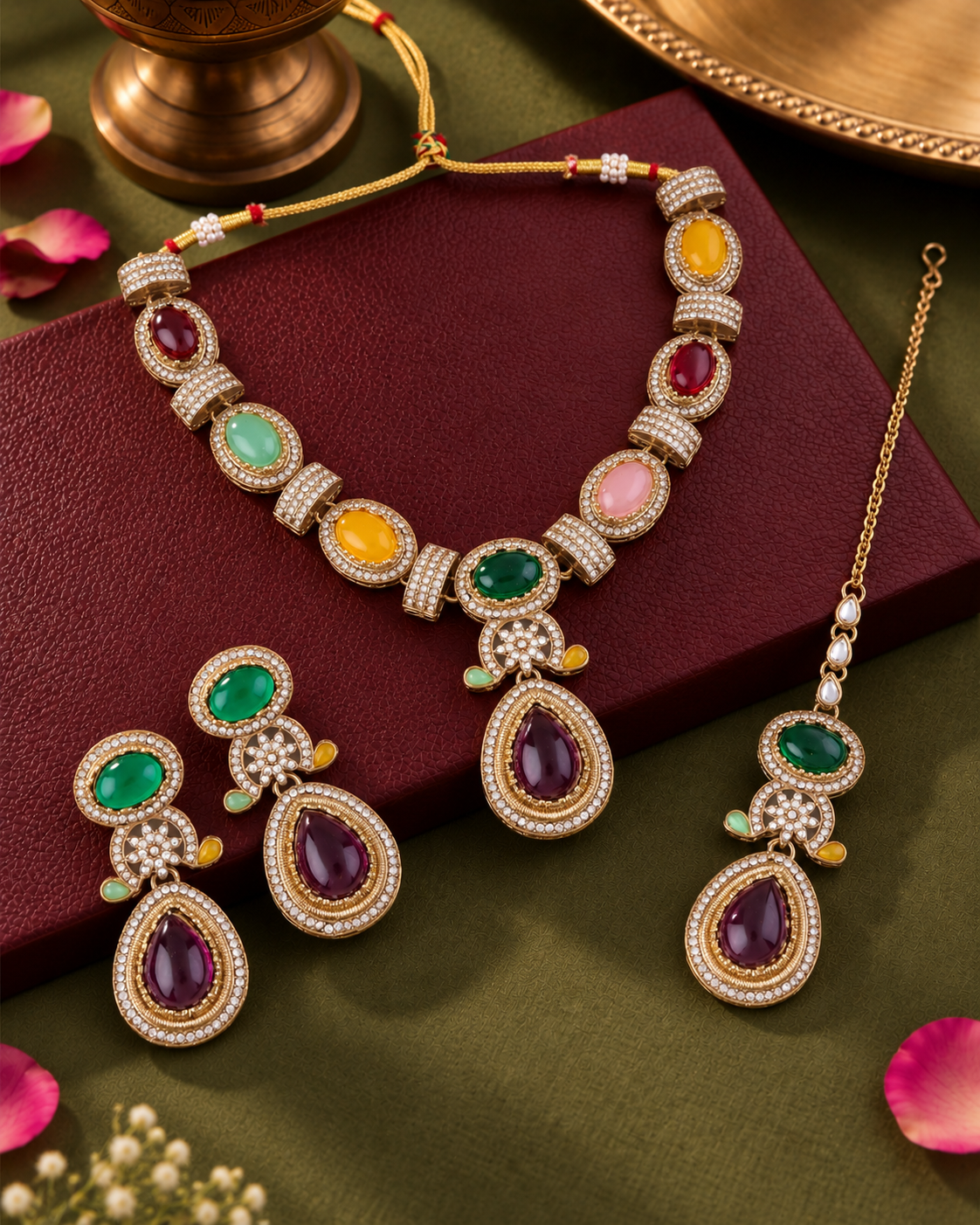 Multi Aroshika Premium Sabya Inspired Necklace Set with Earring & Teeka