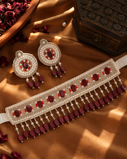 Maroon Tiani Handmade Necklace with Earring