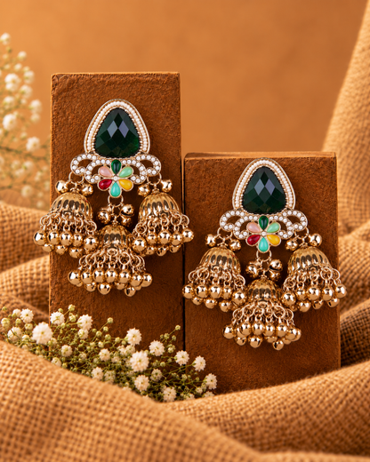Green Yuvanshika Kashmiri Look Ghunghru Jhumki Earring