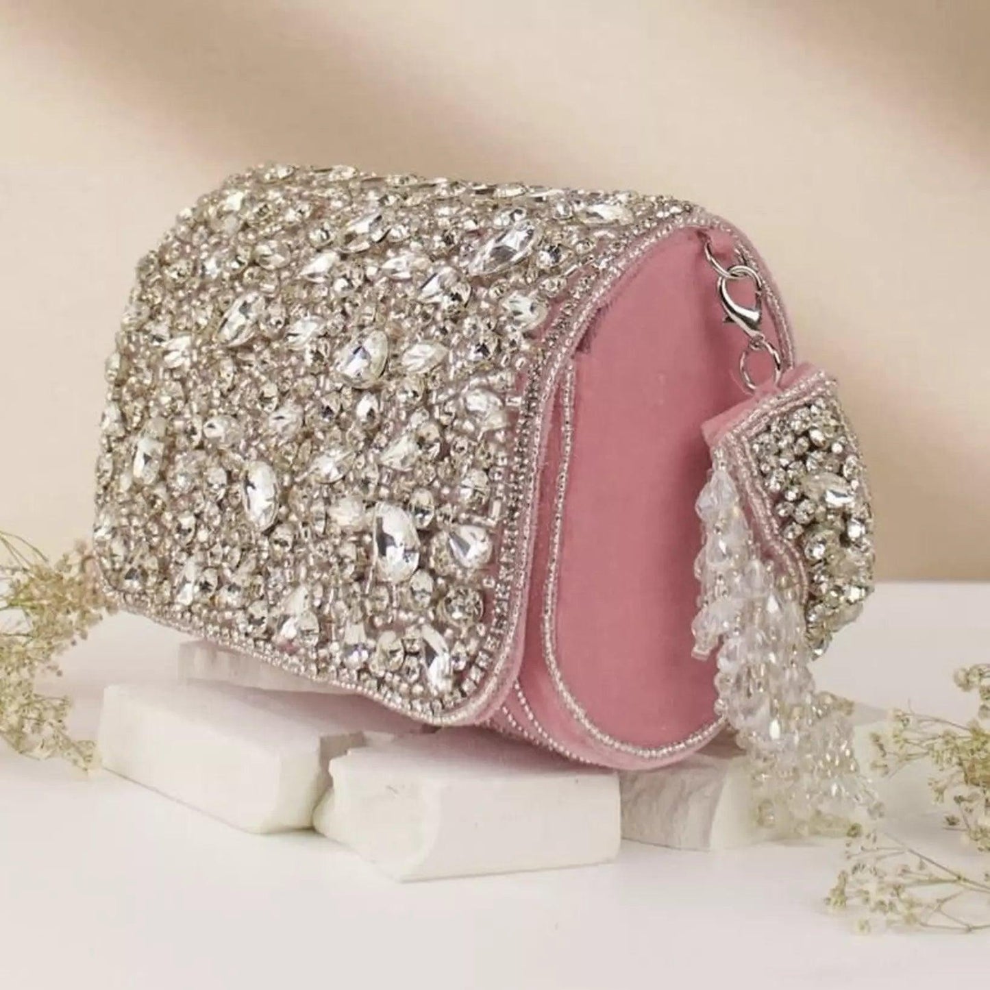 Blush Maria Rhinestone Flap Clutch