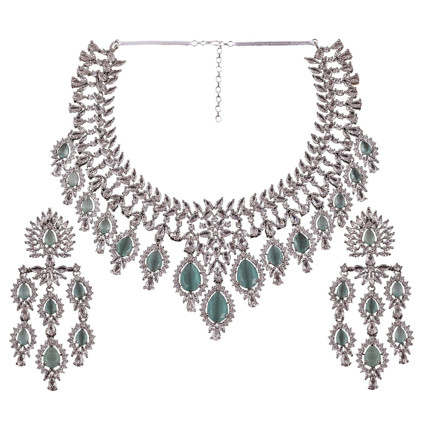 Mint Vineeta American Diamond Necklace Set