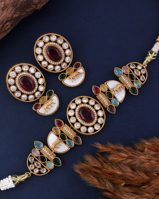 Multi Aishani Premium Sabya Inspired Necklace with Earring