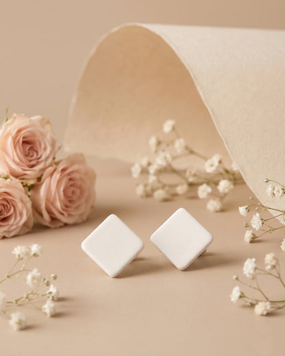 White Marjorie Stud Earrings