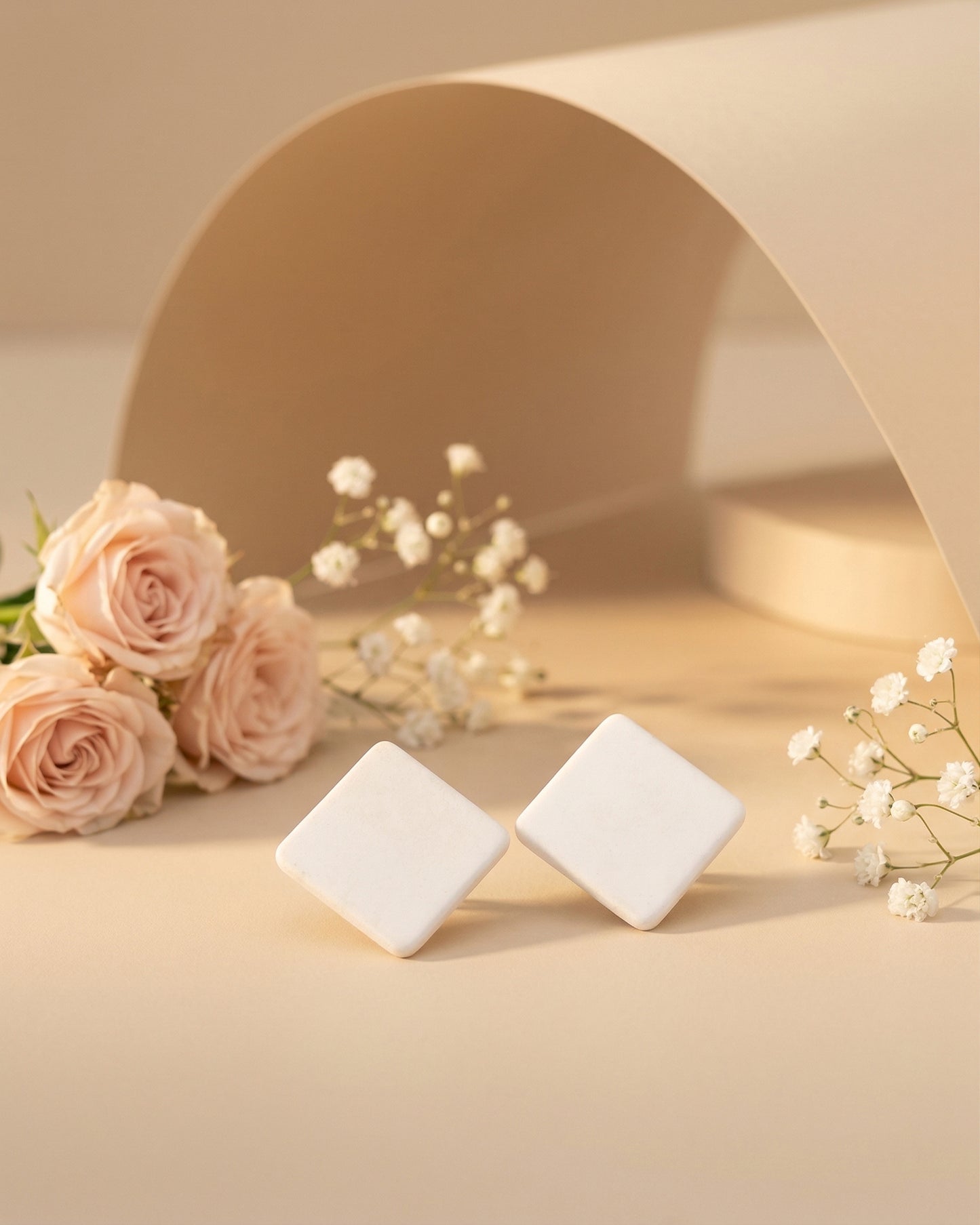 White Marjorie Stud Earrings