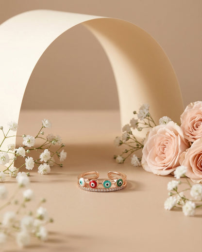 Rose Gold Eleanoir American Diamond Evil Eye Ring