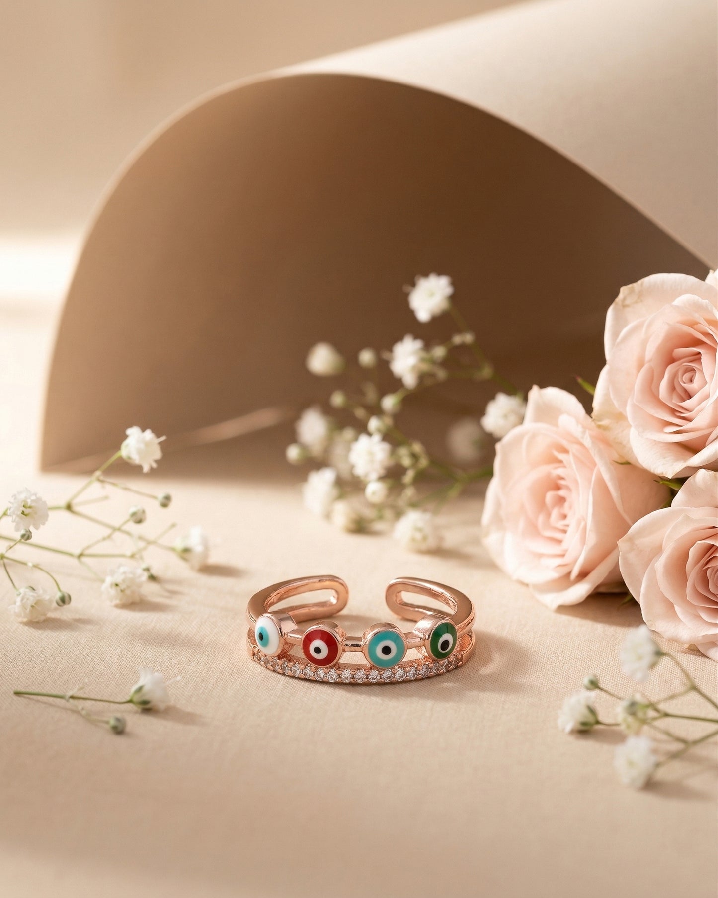 Rose Gold Eleanoir American Diamond Evil Eye Ring