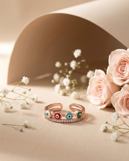 Rose Gold Eleanoir American Diamond Evil Eye Ring