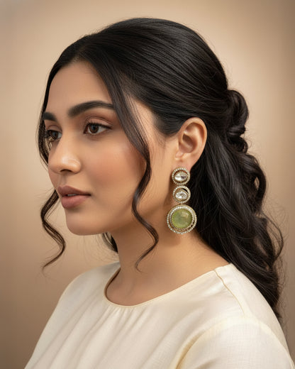 Olive Navleen Premium Designer Zircone Polki Dupe Earring