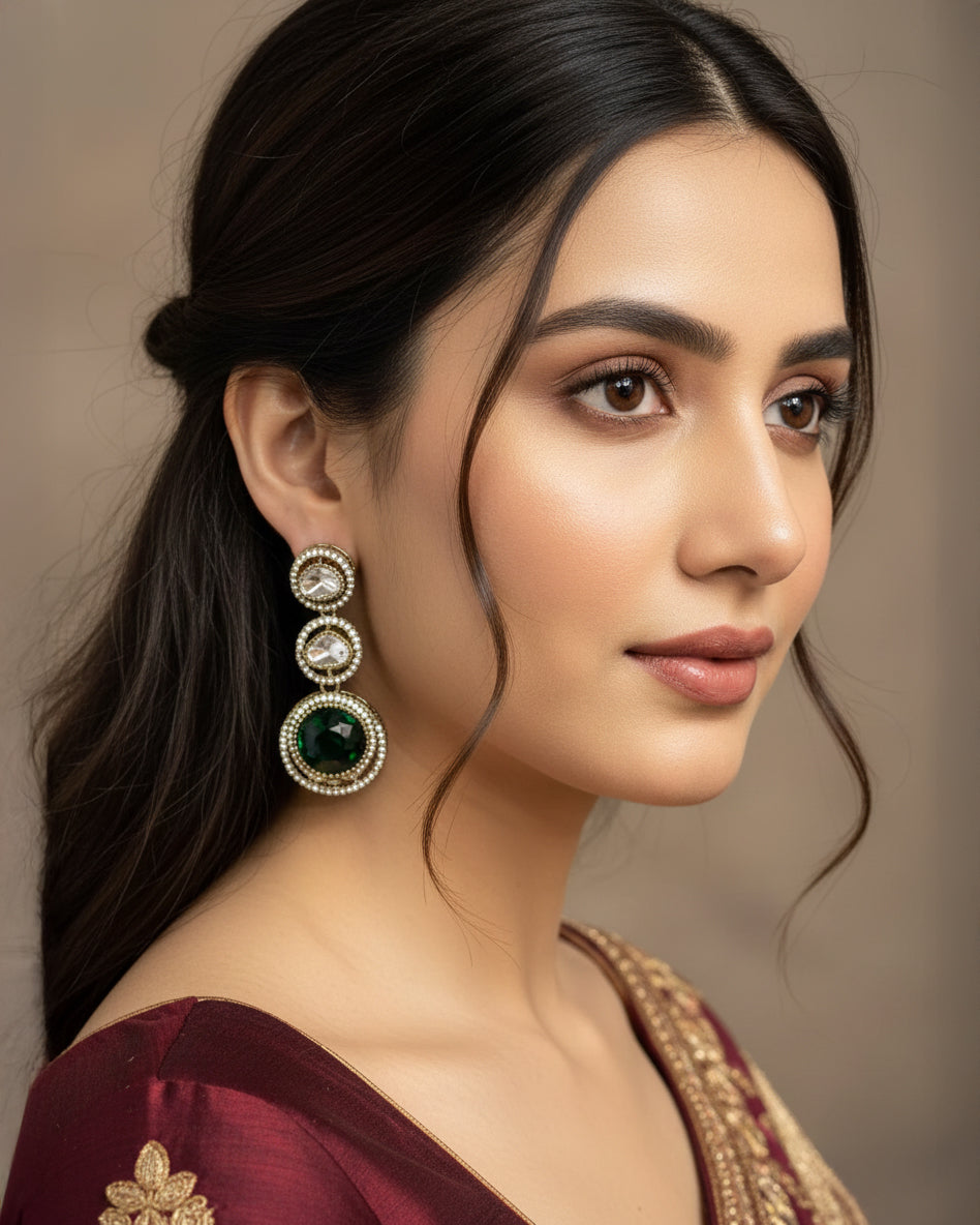Emerald Navleen Premium Designer Zircone Polki Dupe Earring